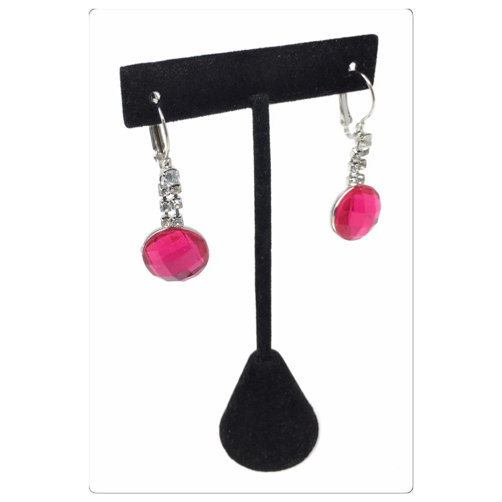 Dangle Drop Earrings Pink Stone and Rhinestones